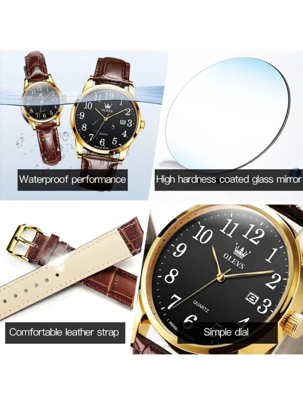 Men's Brown Black Analog Stainless Steel Roman Numbers Waterproof Classic Watch